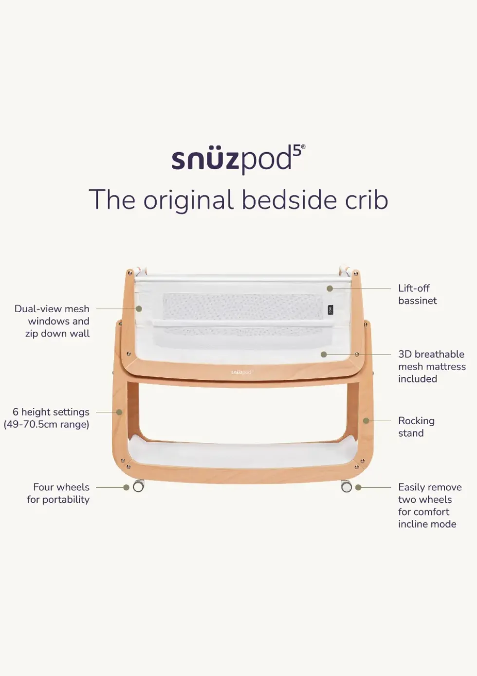 Beistellbett 'SnüzPod 5' Natur