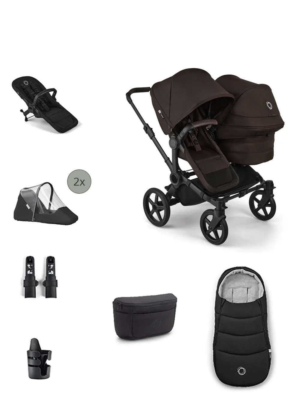 Donkey 6 Double' Bundle – Unverzichtbares Kinderwagen-Set Cocoa Brown