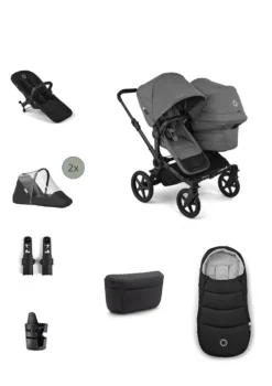 Donkey 6 Double' Bundle – Unverzichtbares Kinderwagen-Set Moon Grey