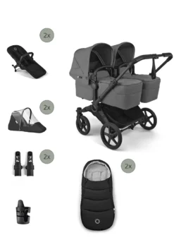 Donkey 6 Twin' Bundle – Unverzichtbares Kinderwagen-Set Moon Grey