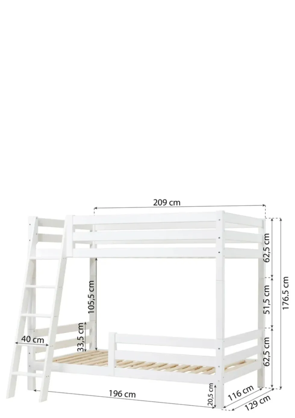 ECO Luxury' Hohes Etagenbett weiß 200 x 120 cm