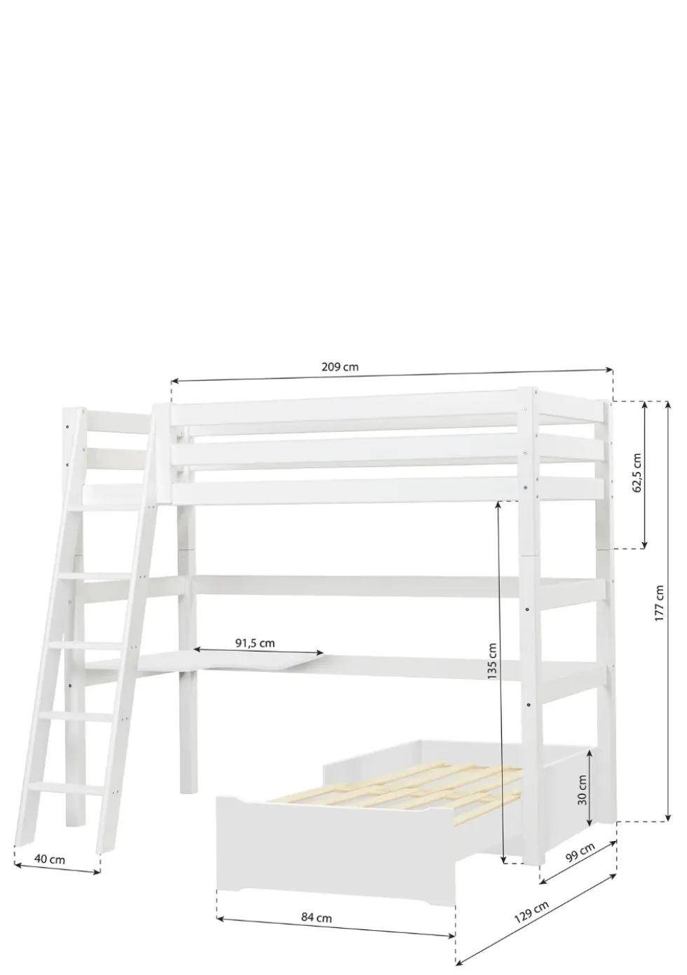 ECO Luxury' MEGA-Bett mit Schreibtisch & Lounge-Modul weiß 200 x 90 cm