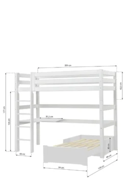 ECO Luxury' MEGA-Bett mit Schreibtisch & Lounge-Modul weiß 200 x 90 cm
