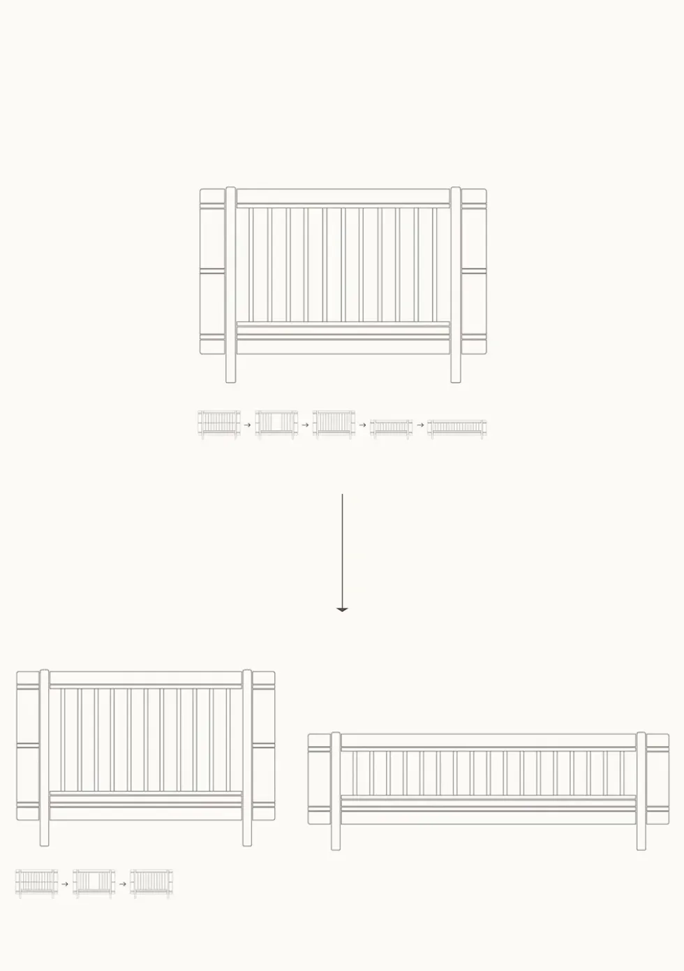 Geschwisterset für 'Wood Mini+' Babybett inkl. Junior-Erweiterung zu zwei Betten Weiß