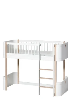 halbhohes Hochbett 'Wood Mini+' weiß / Eiche 162 x 68 cm