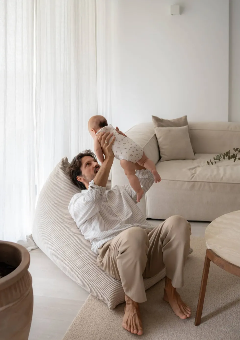 Lounger Sitzsack Cord Creme Beige