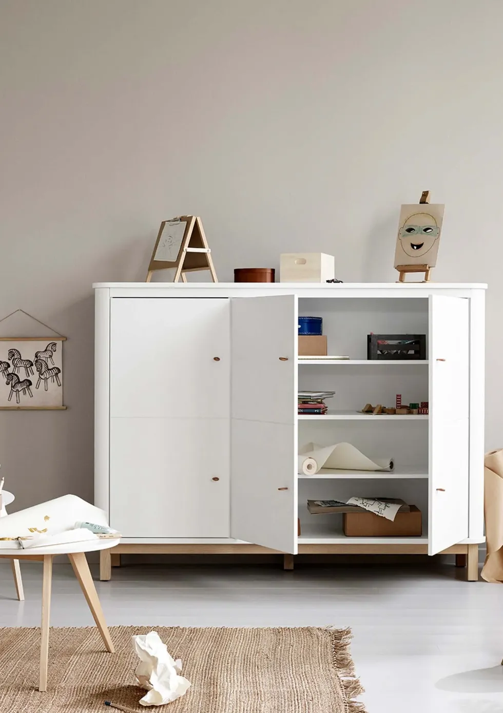Multi-Schrank 'Wood' 3-türig weiss / Eiche