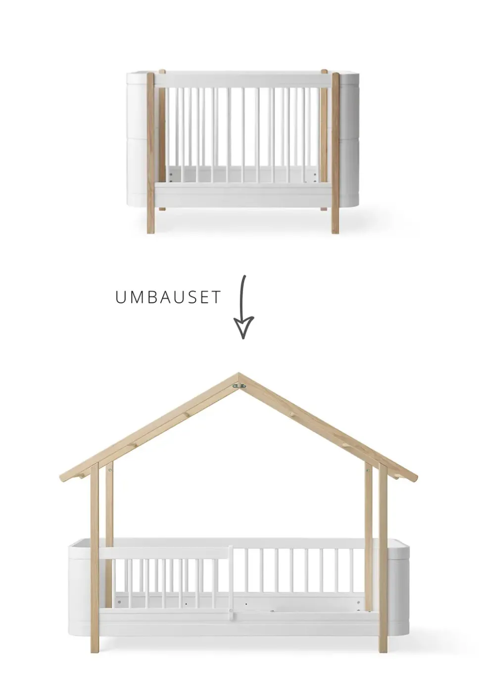 Umbauset für 'Wood Mini+' Babybett zum Hausbett Weiß/Eiche