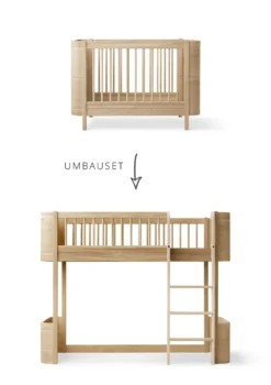 Umbauset für 'Wood Mini+' Babybett inkl. Junior-Erweiterung zum halbhohen Hochbett Eiche