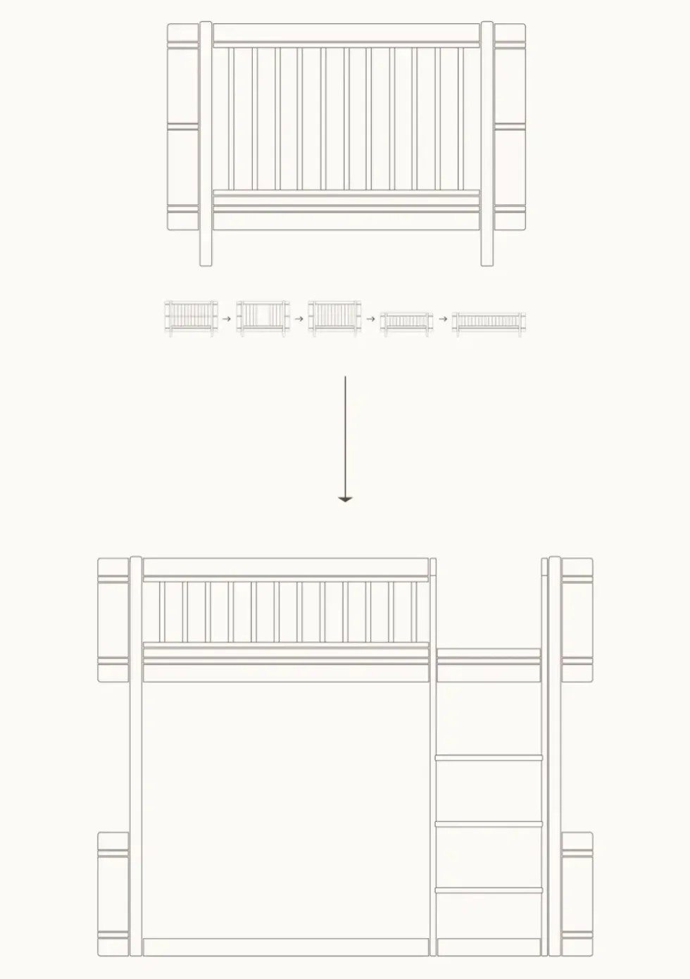 Umbauset für 'Wood Mini+' Babybett inkl. Junior-Erweiterung zum halbhohen Hochbett Eiche