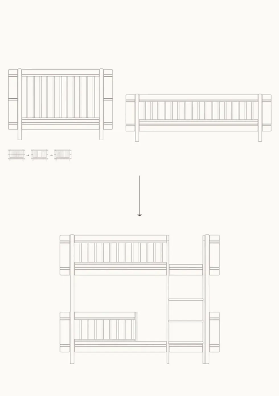 Umbauset für 'Wood Mini+' Baby- und Juniorbett zum halbhohen Etagenbett Eiche