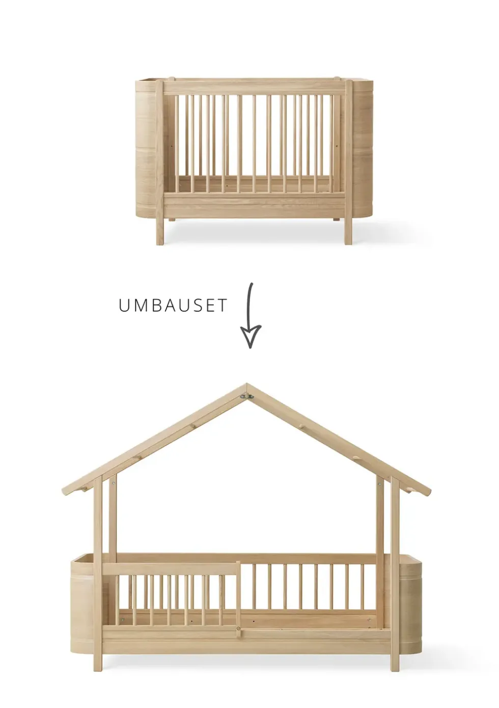 Umbauset für 'Wood Mini+' Babybett zum Hausbett Eiche