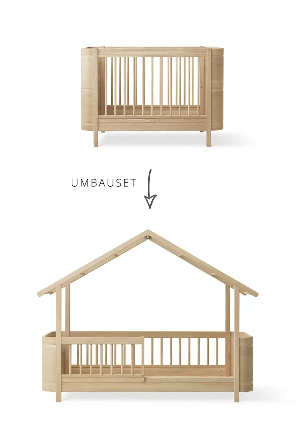 Umbauset für 'Wood Mini+' Babybett zum Hausbett Eiche
