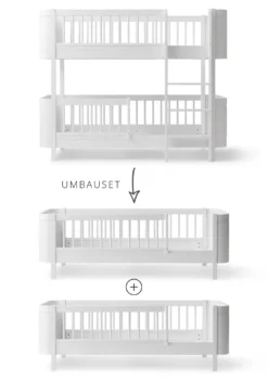 Umbauset für 'Wood Mini+' halbhohes Etagenbett zu zwei Juniorbetten Weiß