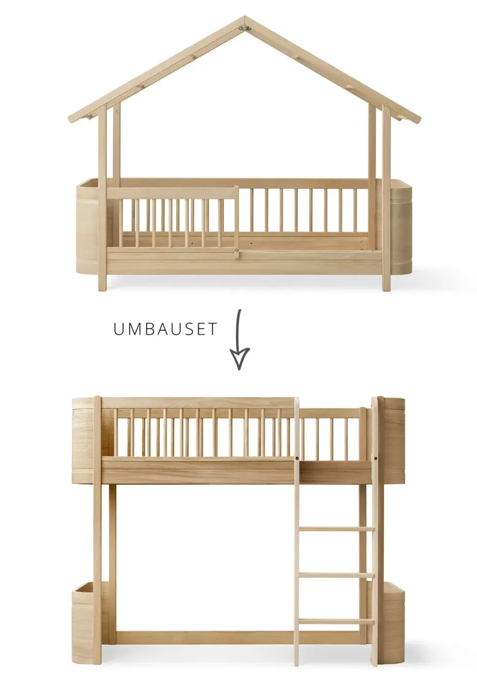Umbauset für 'Wood Mini+' Hausbett zum halbhohen Hochbett Eiche