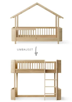 Umbauset für 'Wood Mini+' Hausbett zum halbhohen Hochbett Eiche