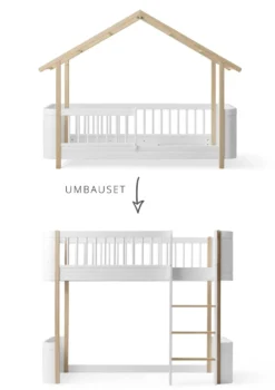 Umbauset für 'Wood Mini+' Hausbett zum halbhohen Hochbett Weiß/Eiche