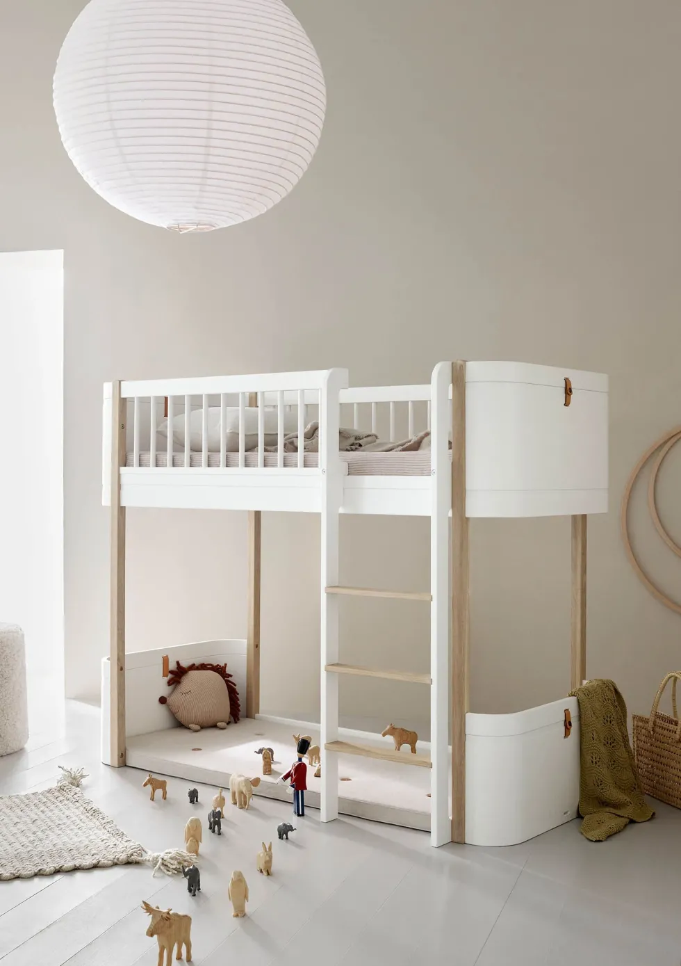 Umbauset für 'Wood Mini+' Hausbett zum halbhohen Hochbett Weiß/Eiche
