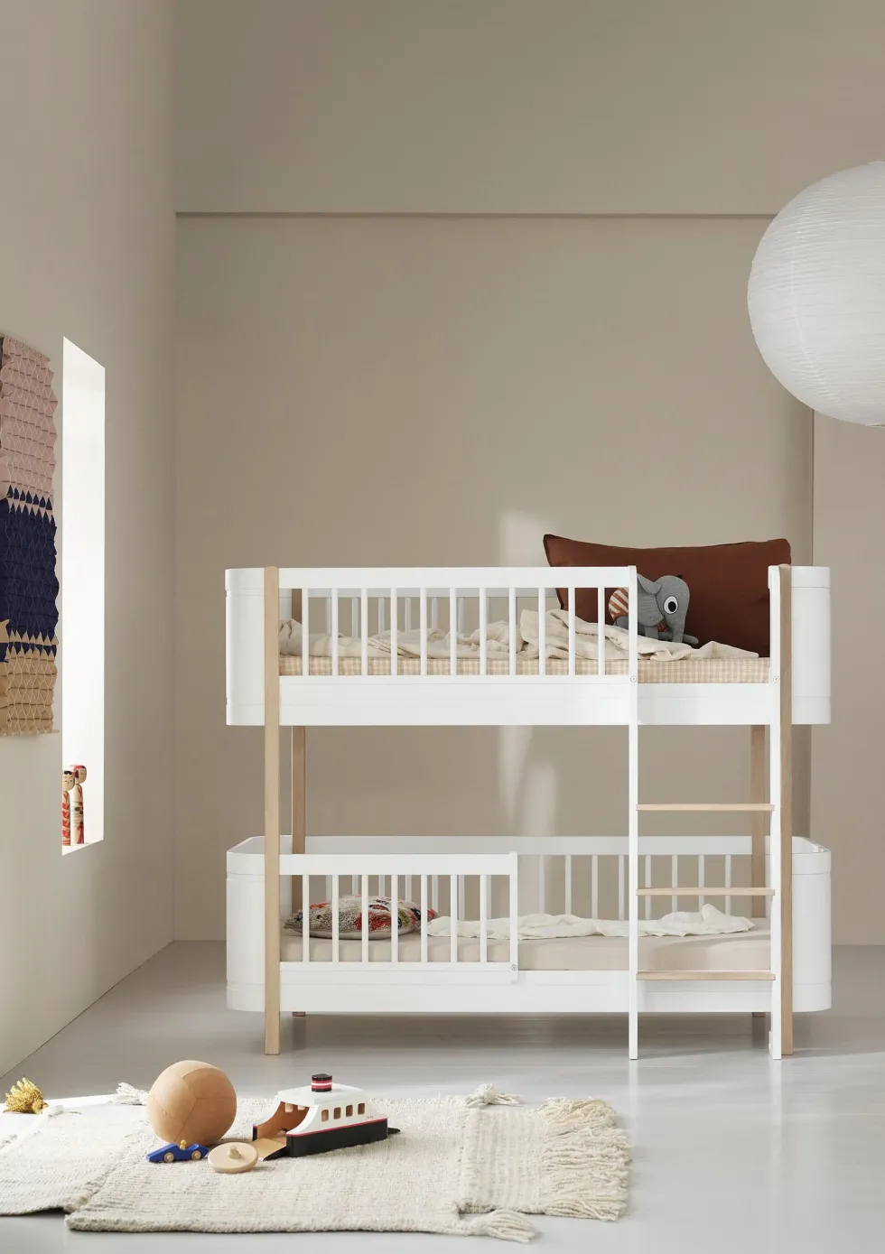 Umbauset für 'Wood Mini+' Hausbett zum halbhohen Etagenbett Weiß/Eiche