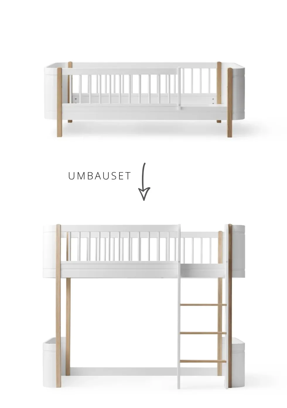Umbauset für 'Wood Mini+' Juniorbett zum halbhohen Hochbett Weiß / Eiche