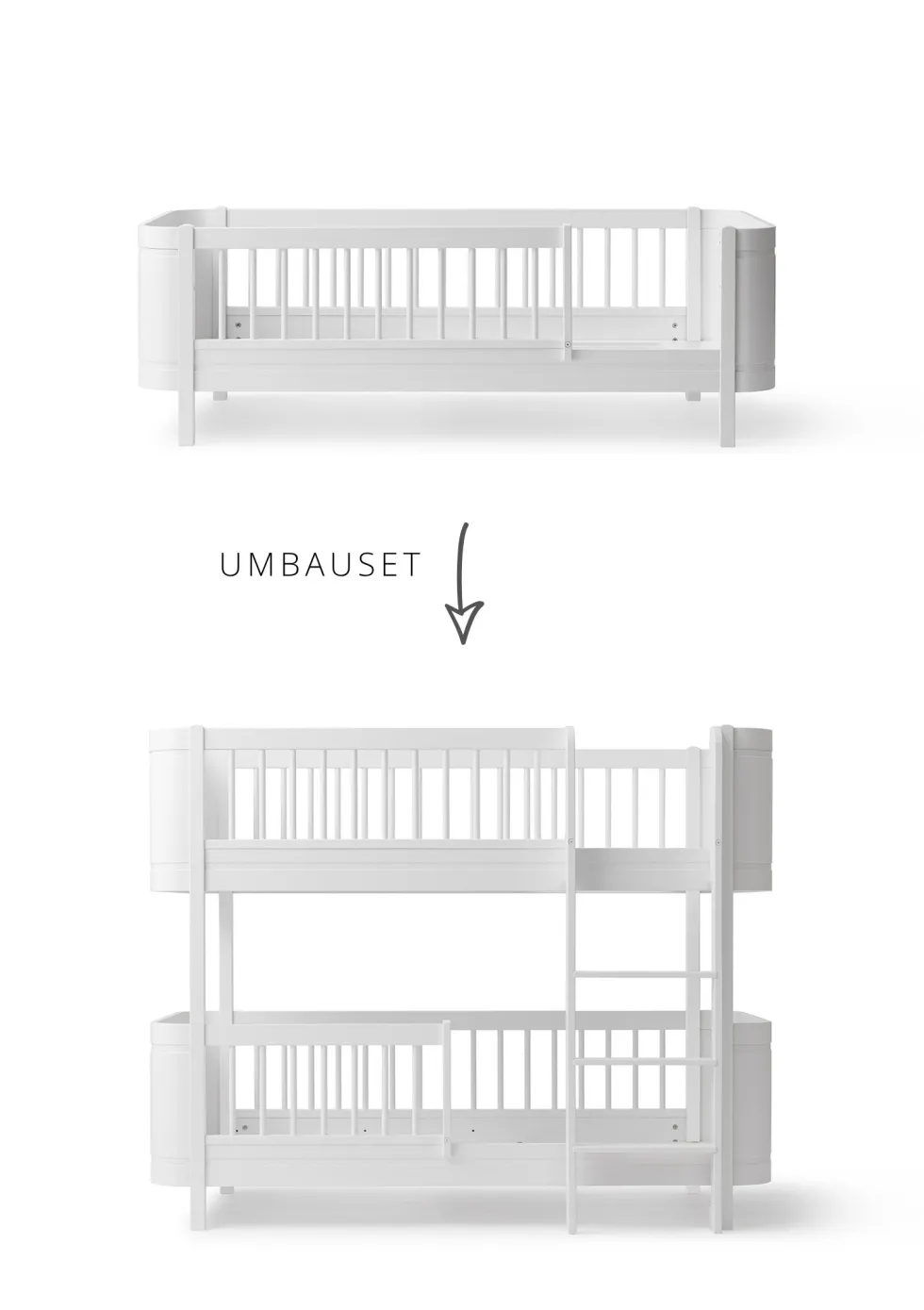Umbauset für 'Wood Mini+' Juniorbett zum halbhohen Etagenbett Weiß