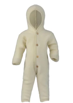 Wollfleece Overall mit Kapuze natur