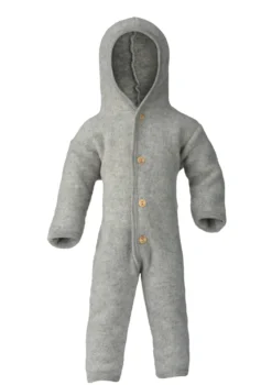 Wollfleece Overall mit Kapuze hellgrau melange